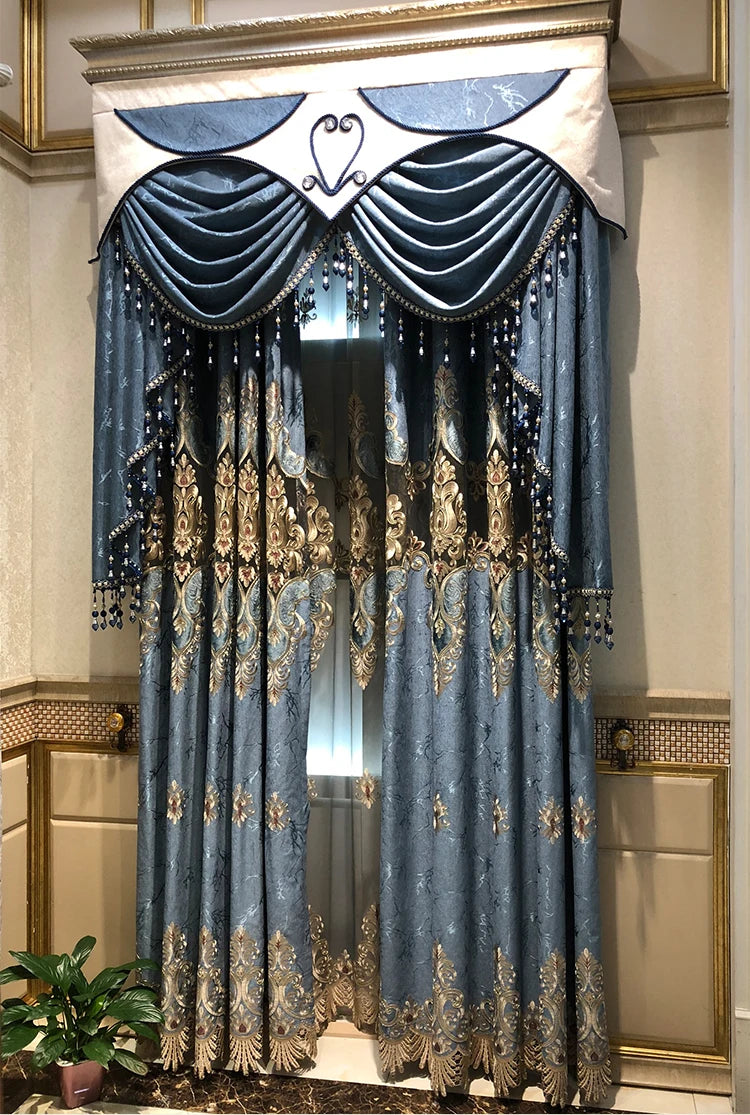 ستائر على الطراز الأوروبي لغرفة المعيشة وغرفة الطعام وغرفة النوم، تطريز فاخر من قماش التول الفاخر، نافذة دراسة، ستارة مخصصة