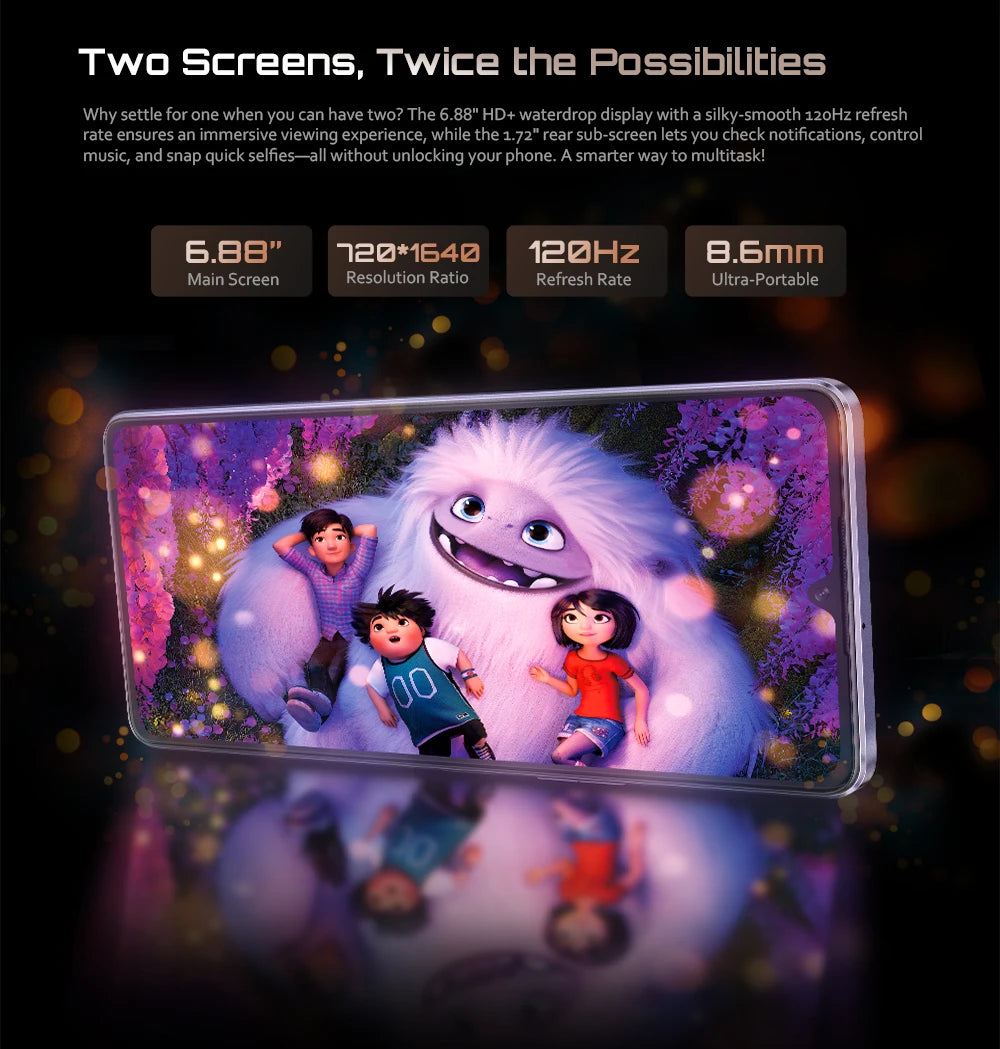 Smartphone Android 15 Cubot P90, 6.88-Inch 120Hz Screen, 24GB RAM+256GB ROM, G100 Octa-core, 2.2GHz, 64MP, 5100mAh,NFC, 4G Phone