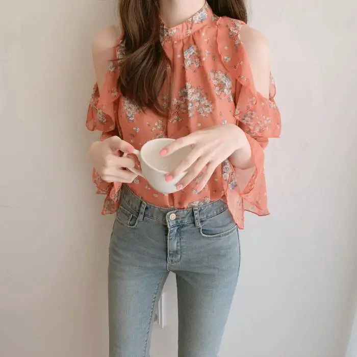 Fashion Woman Off Shoulder Blouse Shirts For Women Stylish Top long Sleeve Female Tops Elegant Chiffon Mujer Woman Clothes SwiftNest