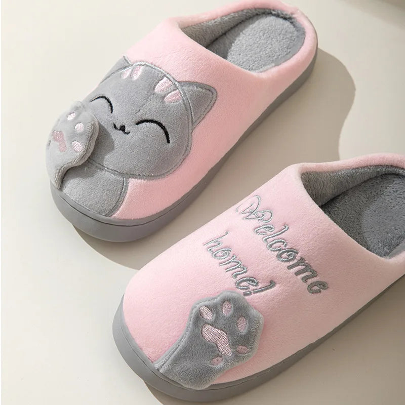 Cotton slippers women's autumn and winter new cartoon lucky cat Korean version cute warm indoor home