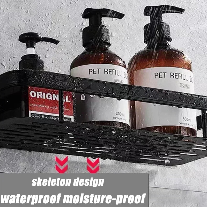 Bathroom Shelf Kitchen Storage Organizer Aluminum Alloy Shampoo Rack Shower Shelf Bathroom Accessories No Drill Shelf