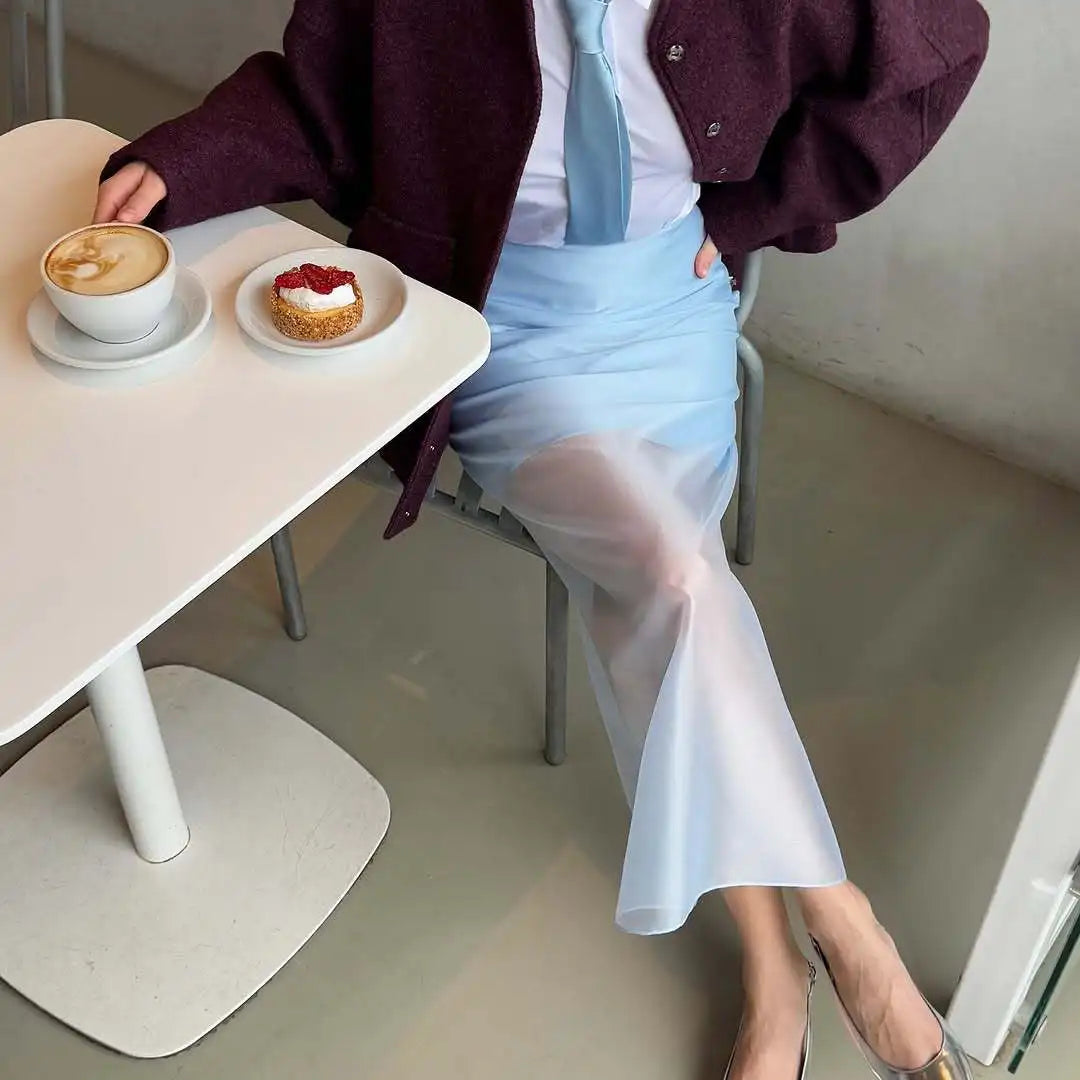 Women Fashion See Through High Waist Long Skirt New Summer Sexy Straight Skirt Office Commuting Casual Splice Lady Skirts SwiftNest