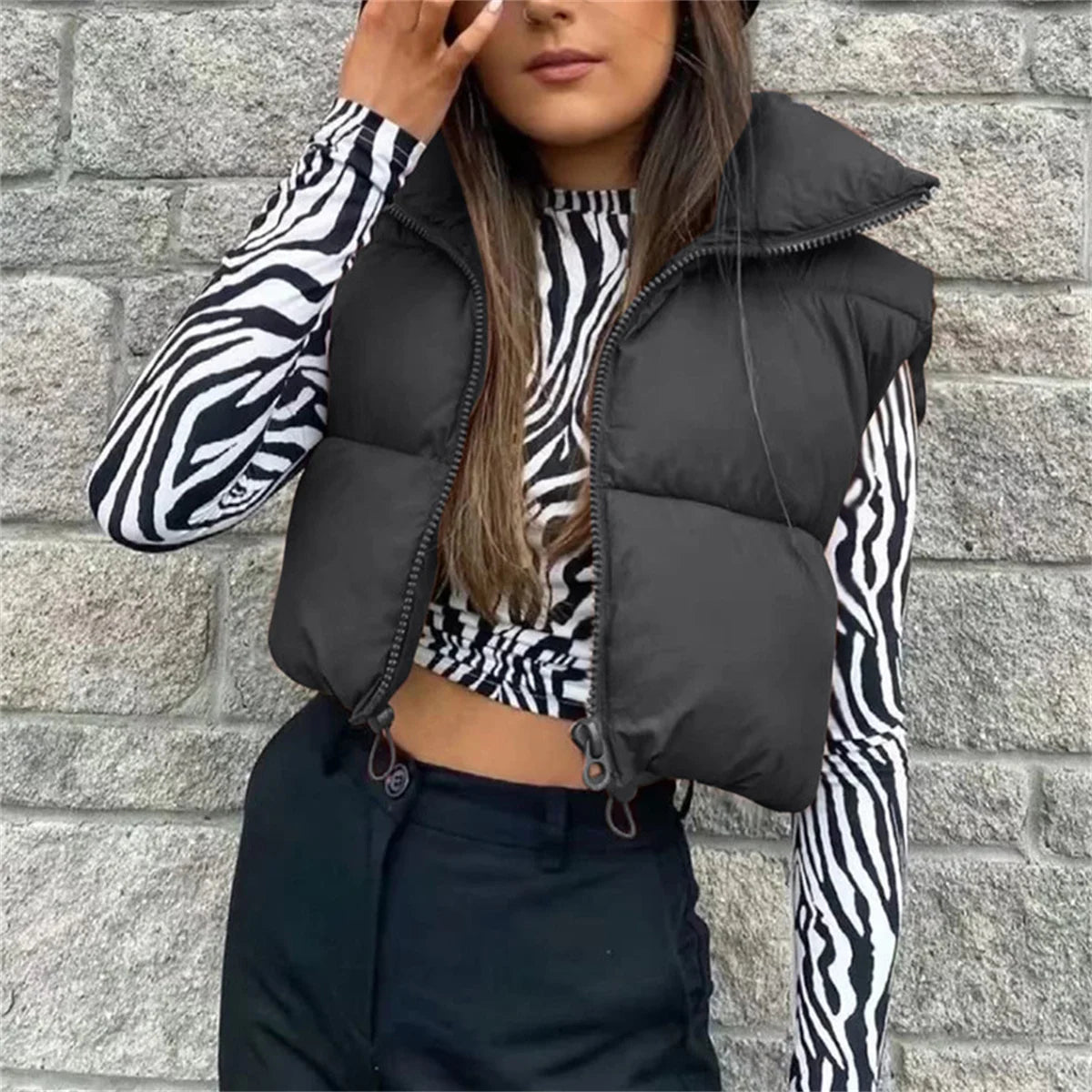 Fashion Zipper Vest For Women Autumn Winter Stand Collar Sleeveless Coat Lady Casual Street Warm Jacket Elegant Outfit Clothing SwiftNest