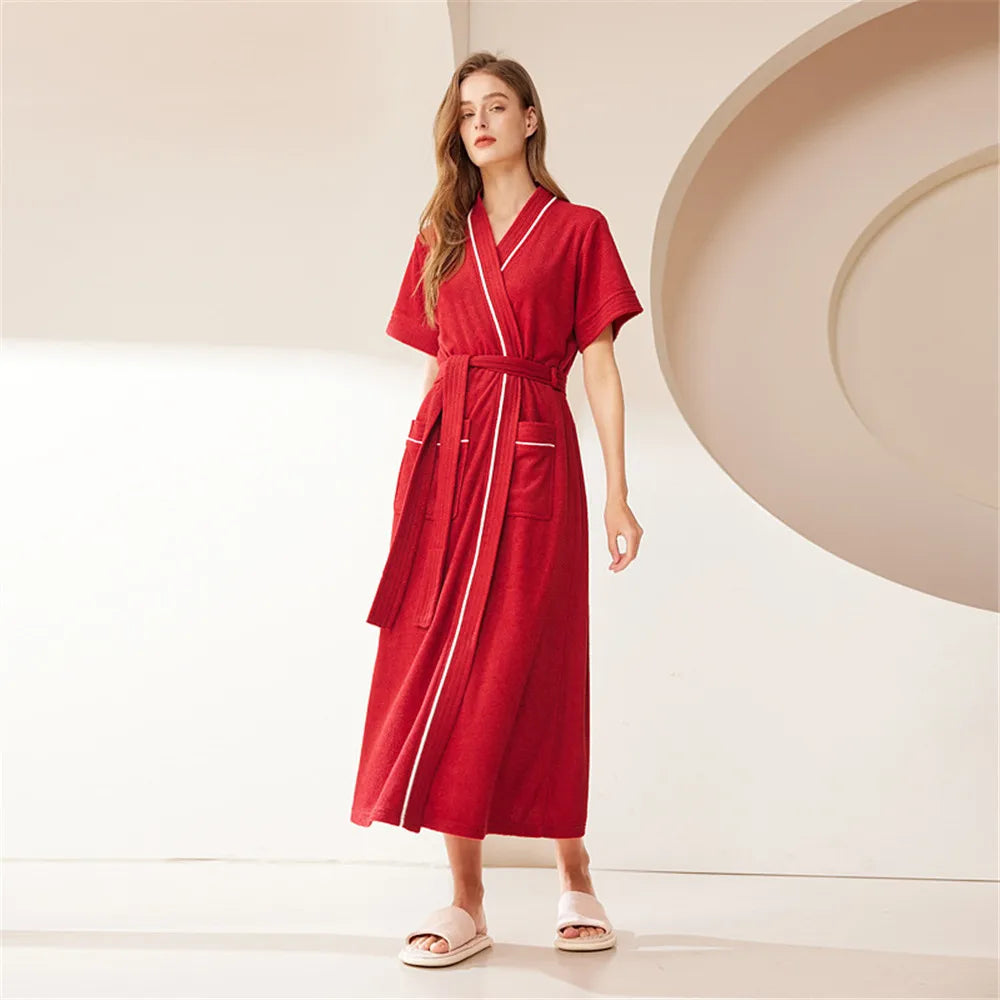 Cotton Terry Bathrobe,Short Sleeve Sleepwear, Towel Nightgown, Nightwear, Loose, Casual Robe, Nightdress, Home Clothes