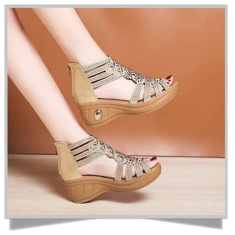 2024 New Fashion Wedge Sandals Women Summer Shoes Elegant Ladies Rome Hollow Out Sandals Female Sandalias Black Wedge Heels
