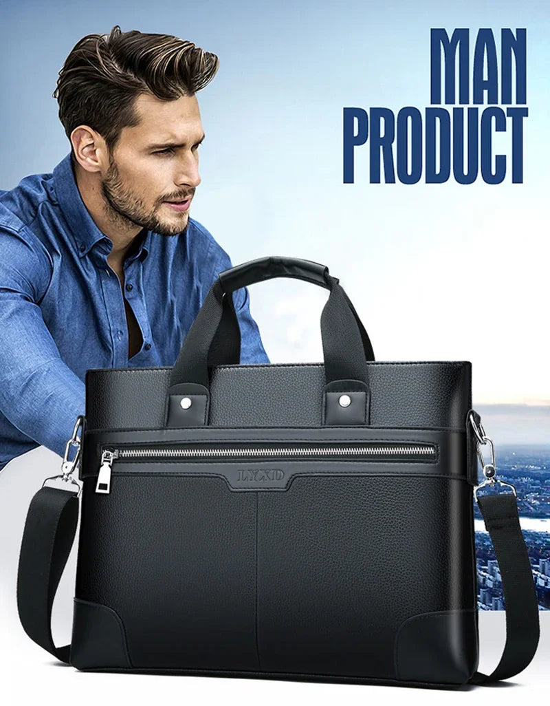 حقيبة عمل جديدة من جلد البولي يوريثان للرجال، حقيبة يد تنفيذية مصممة للمستندات بحجم A4، حقيبة كمبيوتر محمول مقاس 14 بوصة، حقيبة كتف للأعمال، حقيبة حمل للزوج