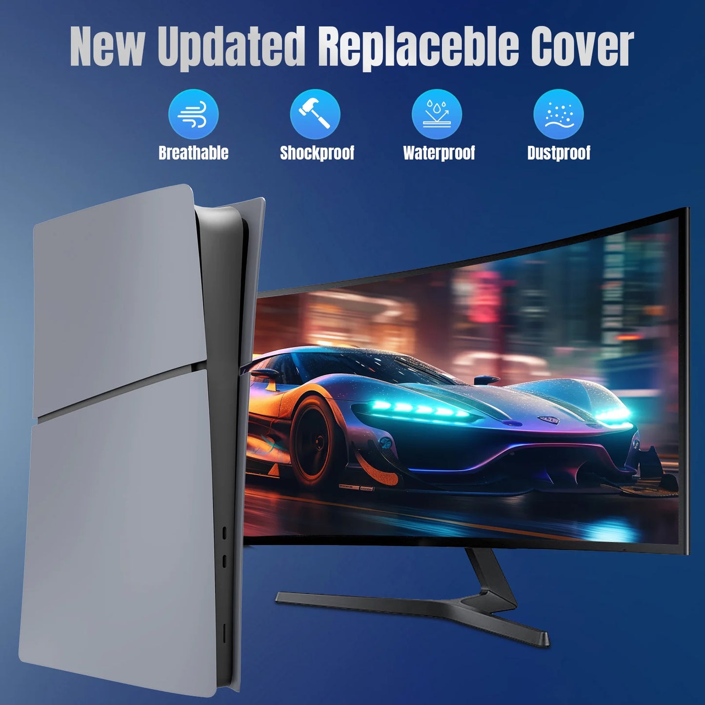 DIY Decoration Accessories Faceplate Replaceable 30th Anniversary Grey Side Shell Panels with Logo Sticker for PS5 Slim Console