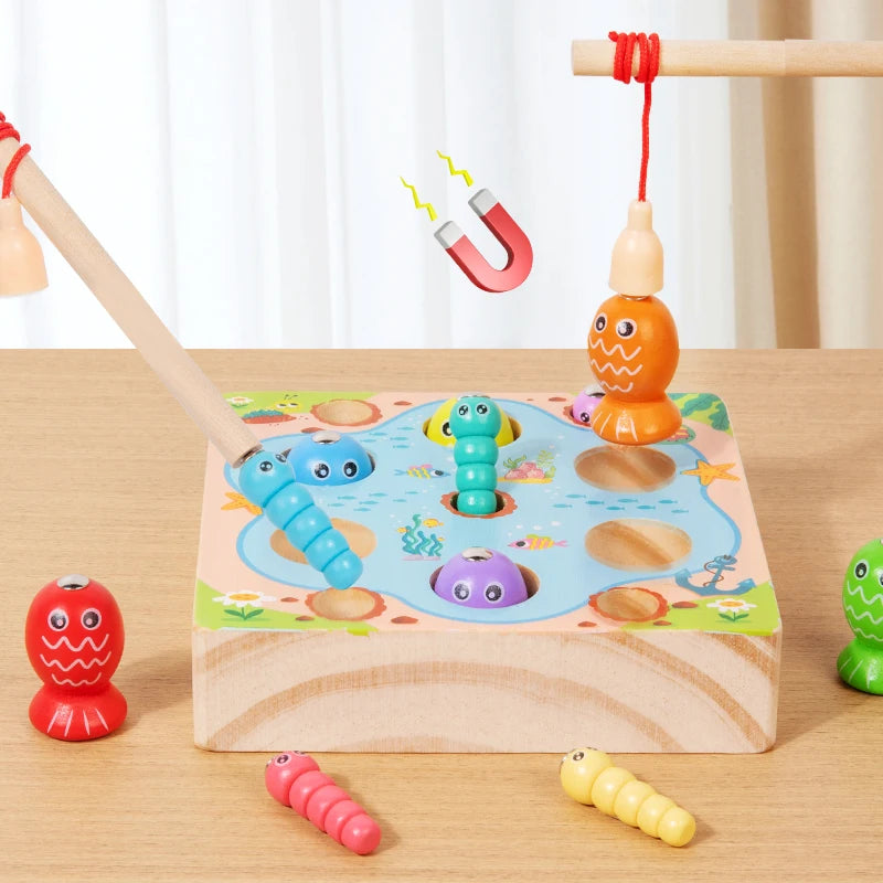 Wooden Fishing Game Toys Children Early Education Color Cognitive Toy Kids Interactive Games Toys for Gifts Fine Motor Skill