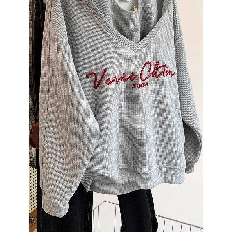 Women Clothing Winter Fashion Korean Printing Solid Color Two-piece Set Hoodies Female Fashionable Appear Thin Loose Long Sleeve