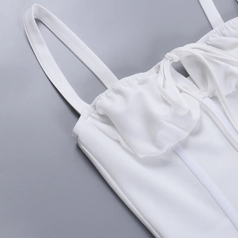 2025 New Summer Fashion French Style Elegant Casual Tied Waist-fitted Slim Dress Women Foreign Trade Sleeveless Side Slit Dress