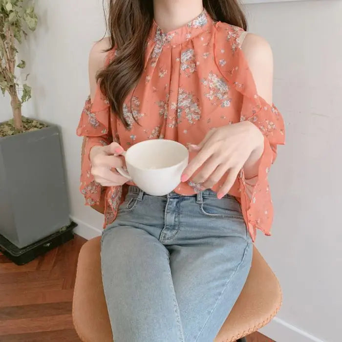 Fashion Woman Off Shoulder Blouse Shirts For Women Stylish Top long Sleeve Female Tops Elegant Chiffon Mujer Woman Clothes SwiftNest