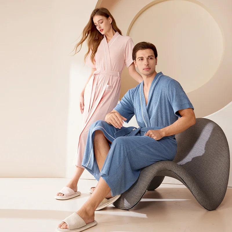 Cotton Terry Bathrobe,Short Sleeve Sleepwear, Towel Nightgown, Nightwear, Loose, Casual Robe, Nightdress, Home Clothes