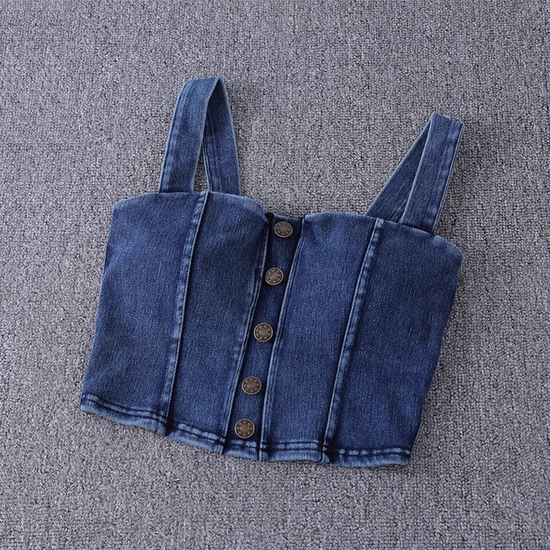 women's clothing sexy Tops For Women crop top fashion button front shirred detail denim top