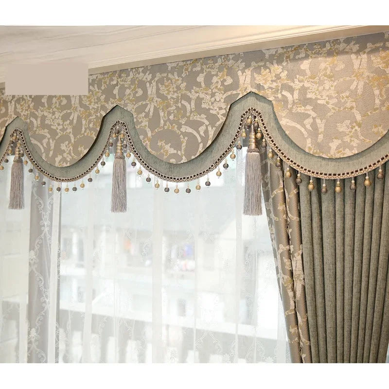 ستائر مخصصة لغرفة المعيشة، بسيطة، مزينة بدانتيل، شينيل أخضر، تطريز، ستارة من التول، قماش عالي الجودة