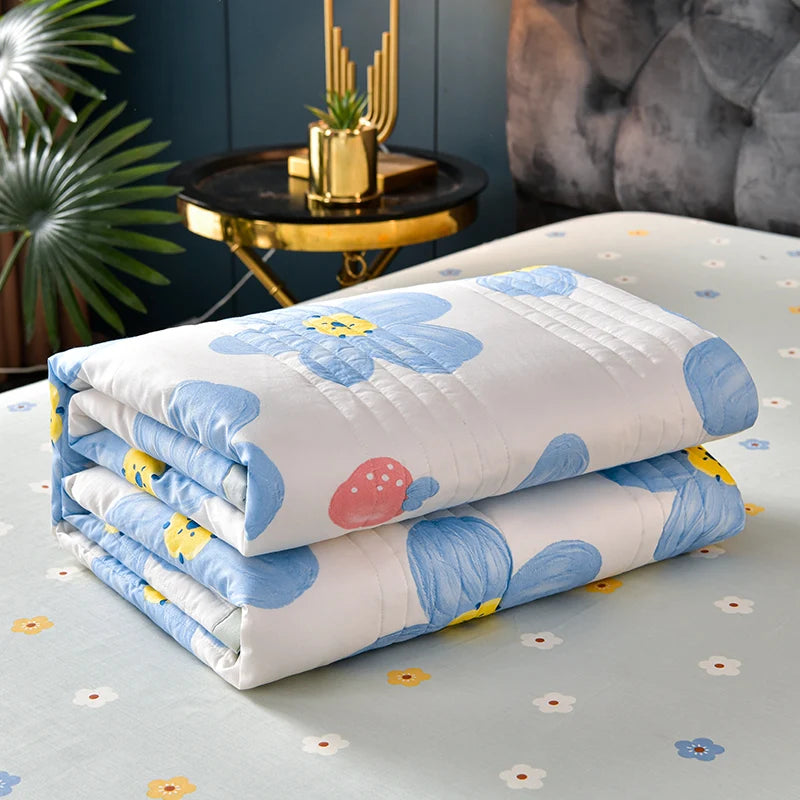 لحاف صيفي من القطن المغسول، لحاف مكيف للهواء، بطانية ناعمة وجيدة التهوية، مفرش سرير مطبوع عليه أوراق رقيقة، غطاء سرير، منسوجات منزلية