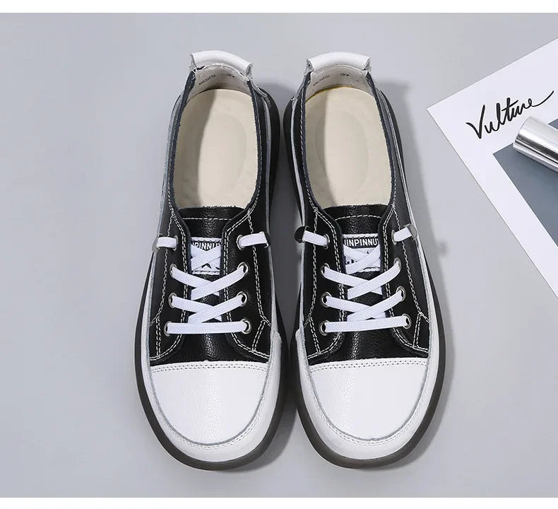 Genuine Leather Soft Sole Outdoor Summer Walking Vulcanized Shoes Women Jogging Sneakers Woman Flat Trainers Fitness Footwear