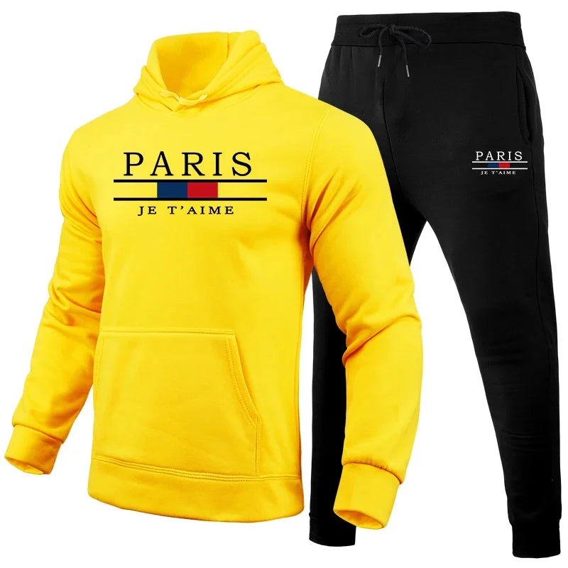 Men's outdoor sports set for autumn and winter: a two-piece hooded sweatshirt and sweatpants for fitness and casual jogging