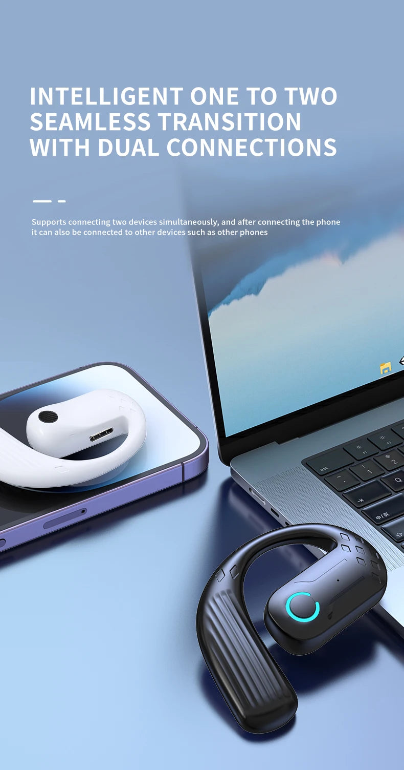 Bluetooth 5.4 Open Wireless Earphone 180° Rotation Adjustable Left Right Ear Universal Headset With Mic For Sport Business Music