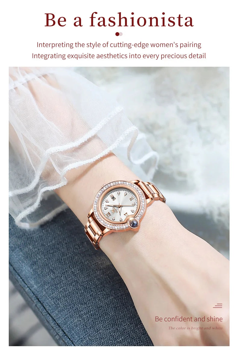 OLEVS 5588 Women's Watches Original Luxury Quartz Ladies Watch Diamond Bezel Wristwatch Waterproof Automatic Date Reloj Mujer SwiftNest