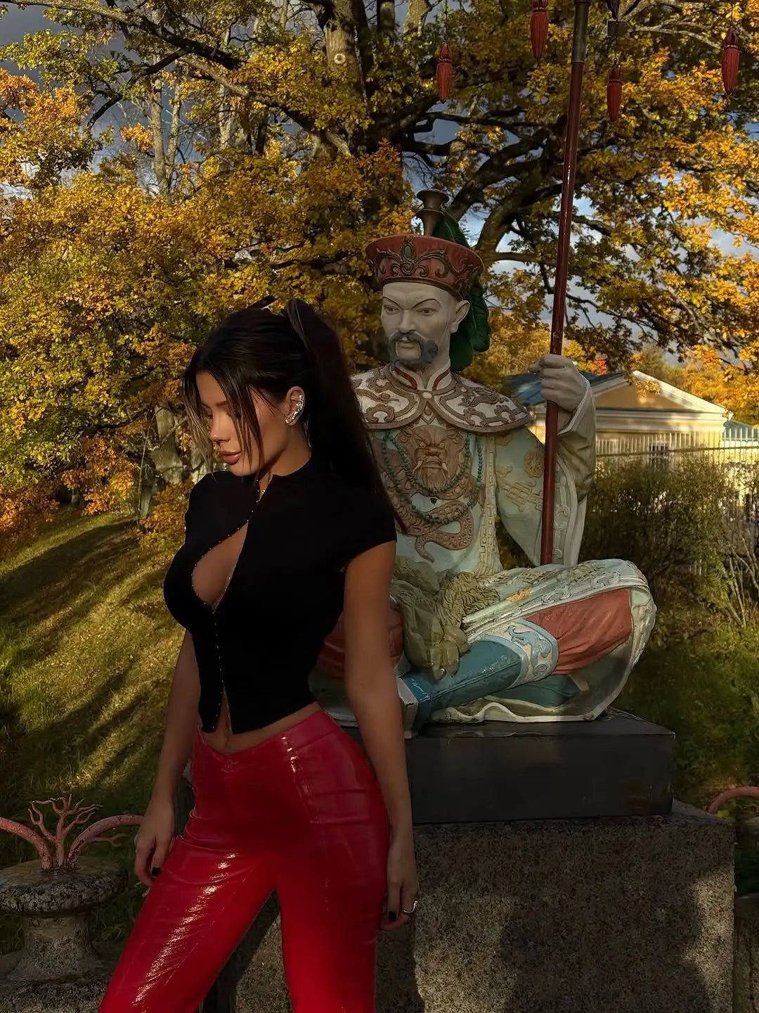 Women's Fashion Short Sleeve Pants Set Chic Tight Zipper Top Straight Leg Low Waist Trousers Casual Streetwear Commute Outfit