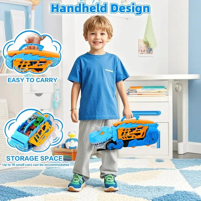 Dinosaur Toys for Kids Boys Ages 3-5, Car Track Set Dinosaur Transport Truck with Diecast Cars that Transform into Dinosaurs