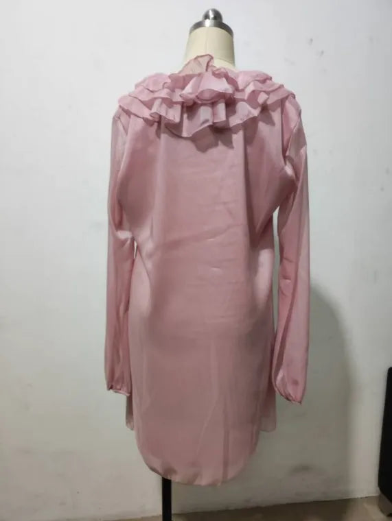 Women's Fashion Summer Beach Style Dress For Women Ruffles Tassel Tie Up Sexy V-neck Loose Solid Color Long Sleeves Dress Women SwiftNest