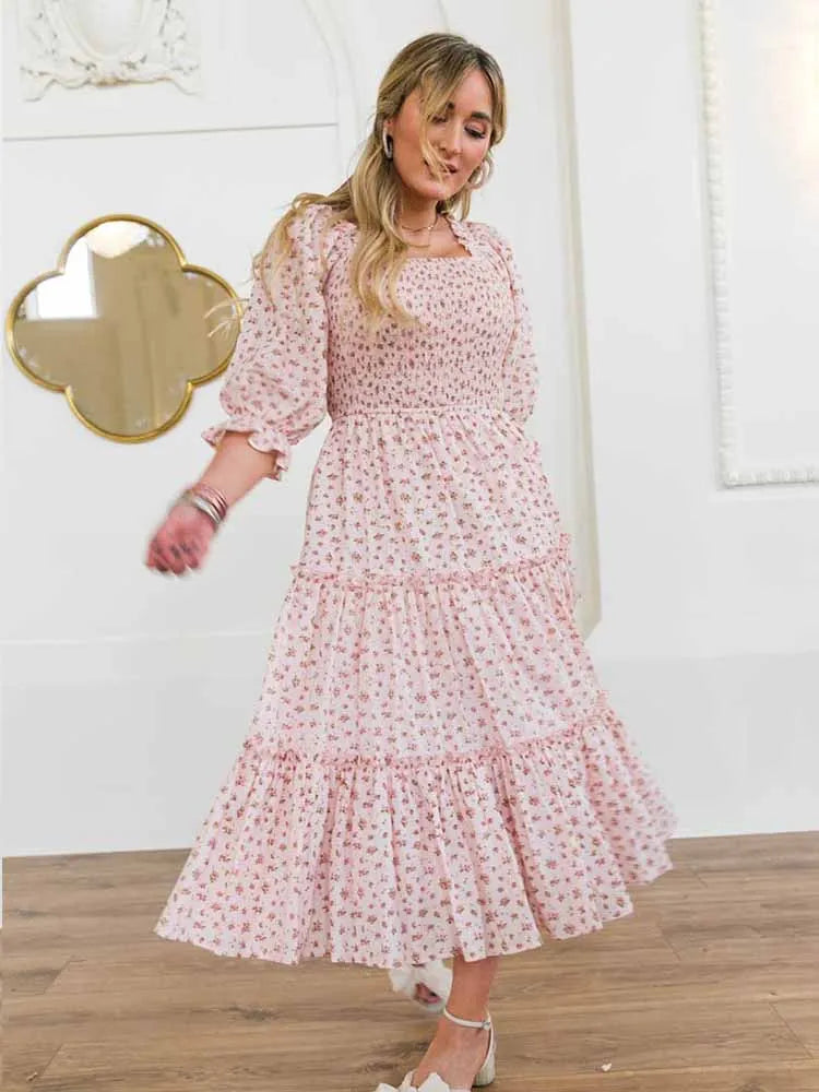 Women's Long Dresses Fashion Floral Ladies Dress Vestidos Vintage Holiday Long Dresses Maid Dress Vestidos Femal Elegant Dresses