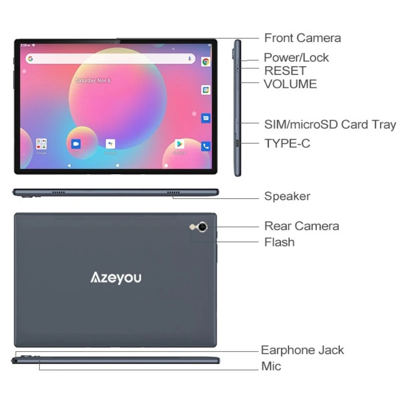 Android 11 Phone Call Tablet PC 10.1 INCH 2GB RAM 32GB ROM  AT1011 CPU SC7731 Quad-Core 1.3GHz Type-C WIFI Dual Camera SIM Card