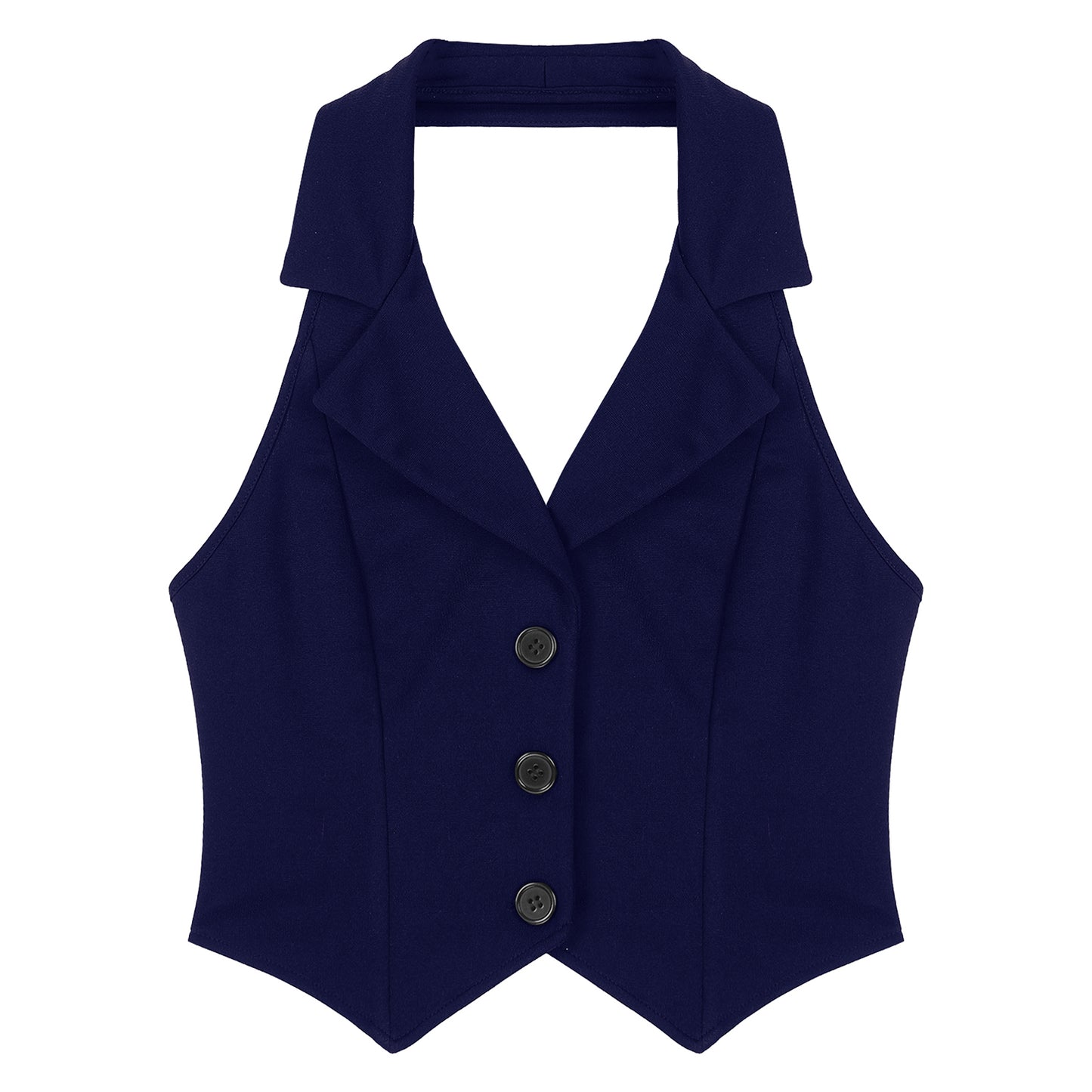 Womens Fashion Vest Shirts Separate Waistcoat Crop Tops Lapel Halter Backless Button Down Pointed Hem Vest for Party Formal Wear