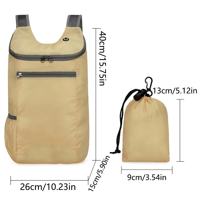 حقيبة ظهر رياضية ترفيهية خارجية، حقيبة قابلة للطي، تخزين خفيف، مقاومة للتآكل، حقيبة ظهر للمشي لمسافات طويلة وركوب الدراجات