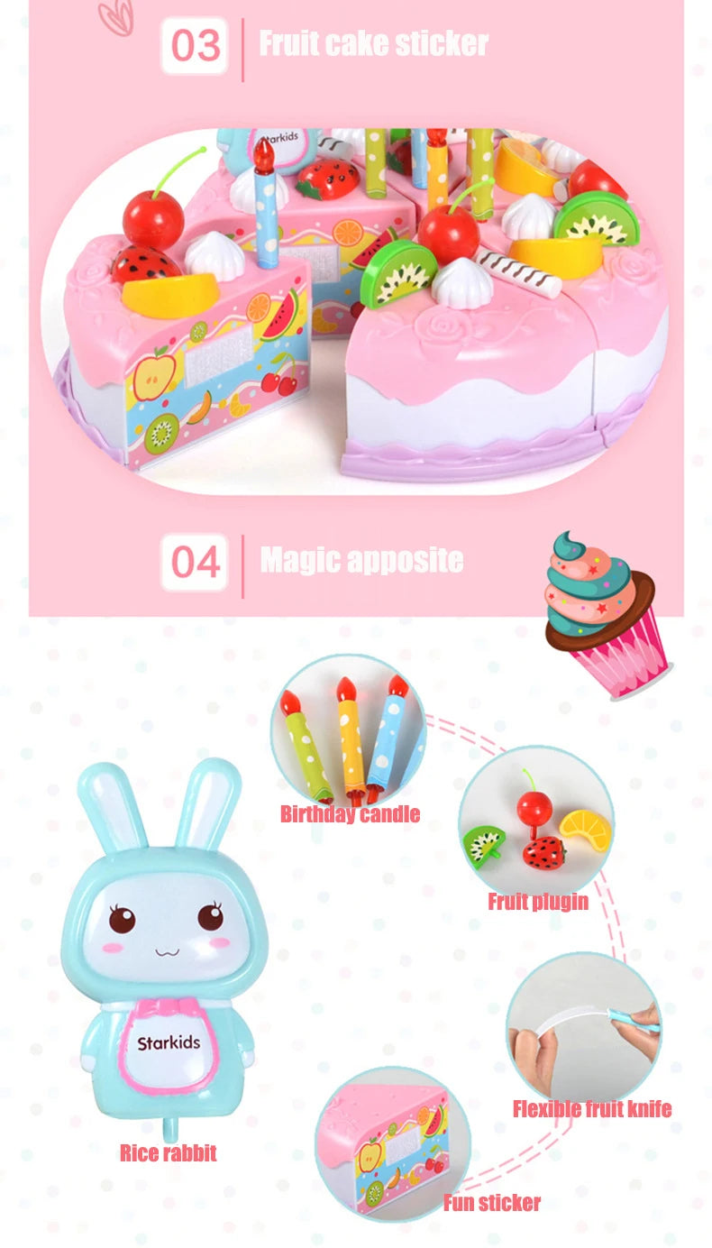 لعبة محاكاة كعكة عيد ميلاد DIY نموذج مطبخ منزل تظاهري تقطيع طعام الفاكهة لعبة للأطفال الصغار هدية للأولاد والبنات