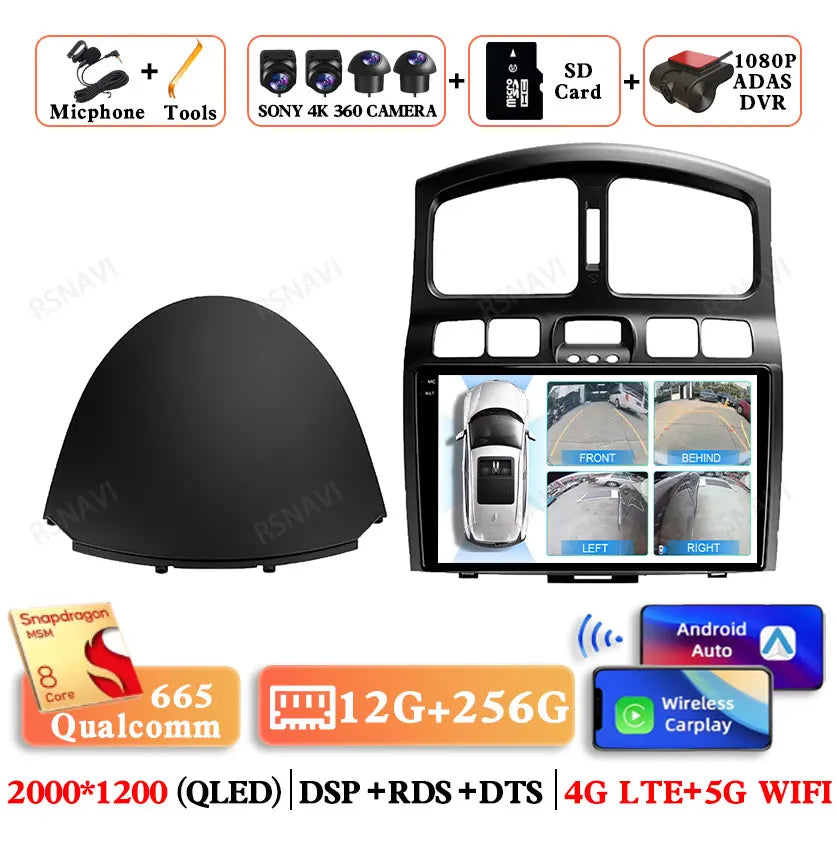 أندرويد 15 لسيارة هيونداي كلاسيك سانتا في 2000-2004 جاك S1 (رين) 2005-2015 راديو سيارة كوالكوم بي تي نظام ملاحة جي بي إس كيو إل إي دي 5 جي واي فاي أوتو
