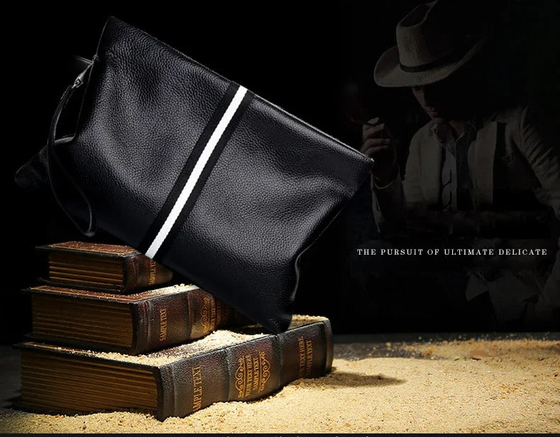 حقيبة يد أصلية من SENOFAN للرجال مخططة من جلد البقر الطبيعي، حقيبة يد رجالية، محفظة بتصميم مظروف، إصدار كوري رائع