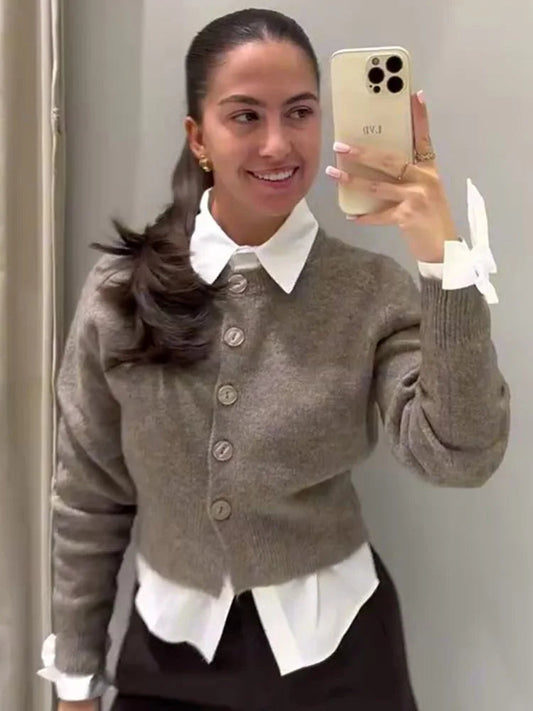 HH Woman's Fashion Solid Knitted Tops Round Collar Single-Breasted Coat Autumn Women Casual Button Long Sleeve Cardigan Trendy SwiftNest