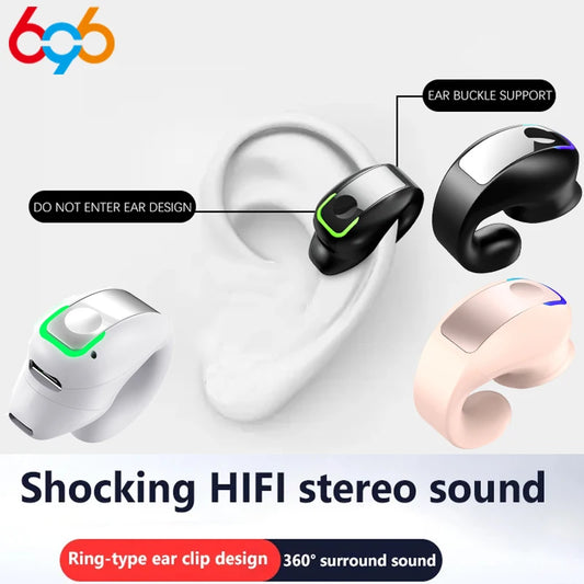 Headset With Microphone Bluetooth 5.3 Ear Clip Headphone TWS Wireless Earphone Single In-Ear HD HiFi Stereo Touch Control Sports