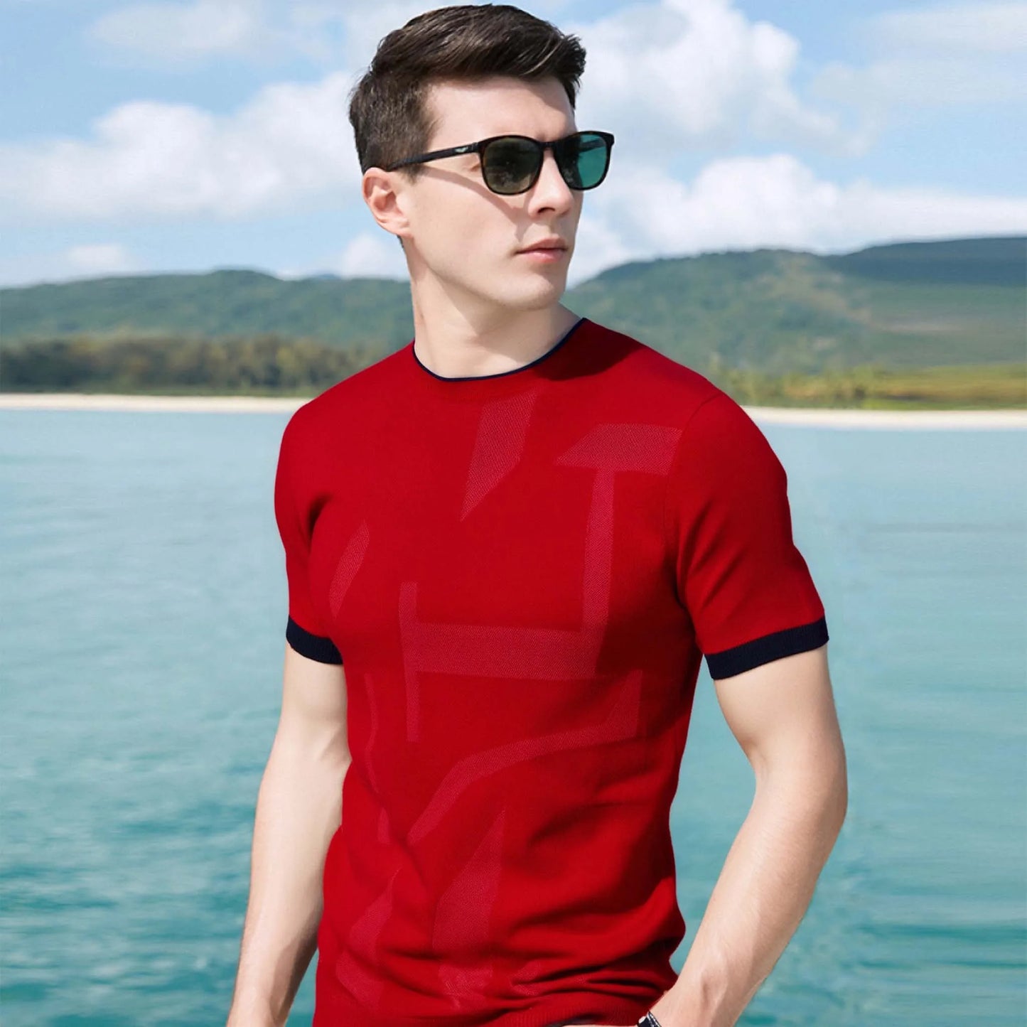 Fashion Mens T Shirts Cotton Casual Short Sleeve Solid Patchwork O Neck Soft Slim T-Shirts Men's Loose Fit Tees Knitted Tops