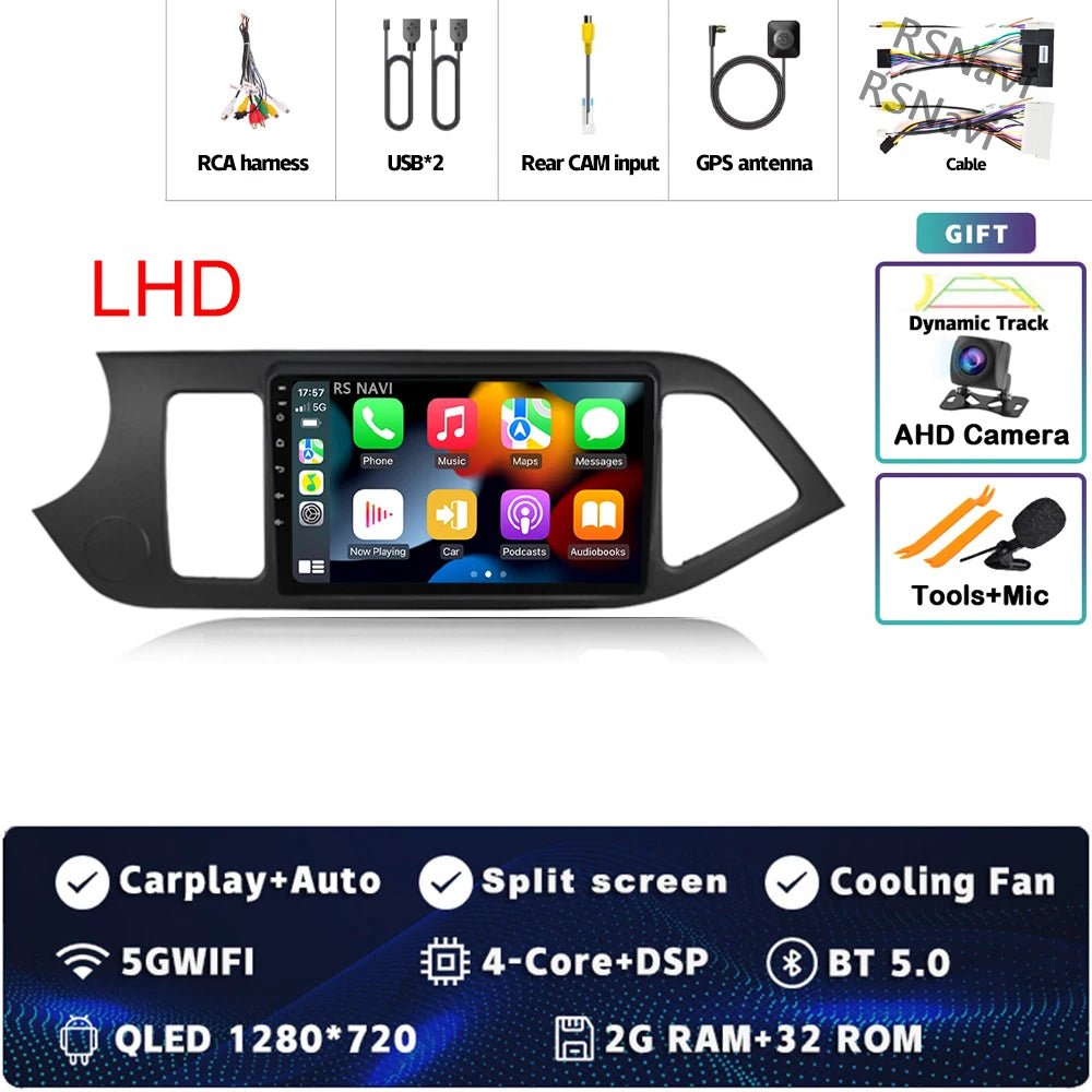 Android 15 For KIA Morning 2 picanto 2011-2017 LHD 2K QLED Android Car Radio Multimedia Video Player GPS Stereo CarPlay