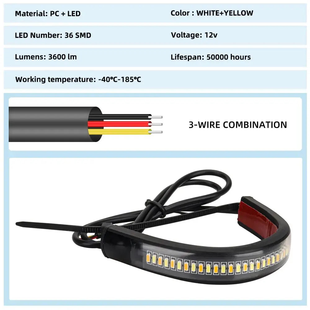 2Pcs 36LED Ring Fork Strip Flashing Indicator Motorcycle Turn Signals DRL White Amber Flasher Warning Running Lamp Blinker Acces