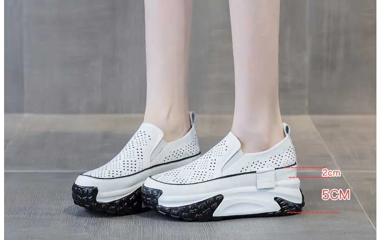 Fujin 7cm Genuine Leather Women Vulcanized Platform Wedge Chunky Sneaker Casual Stable Fashion Skate Boarding High Brand Shoes