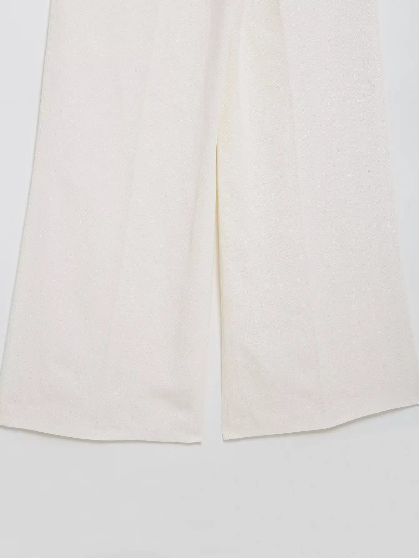 طقم نسائي ربيعي أنيق من HH، يتكون من سترة بيضاء بياقة مطوية وأكمام طويلة وأربطة + بنطلون طويل بسحاب وخصر مرتفع.