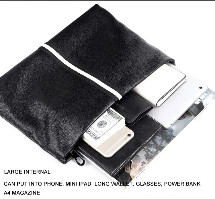 حقيبة يد أصلية من SENOFAN للرجال مخططة من جلد البقر الطبيعي، حقيبة يد رجالية، محفظة بتصميم مظروف، إصدار كوري رائع