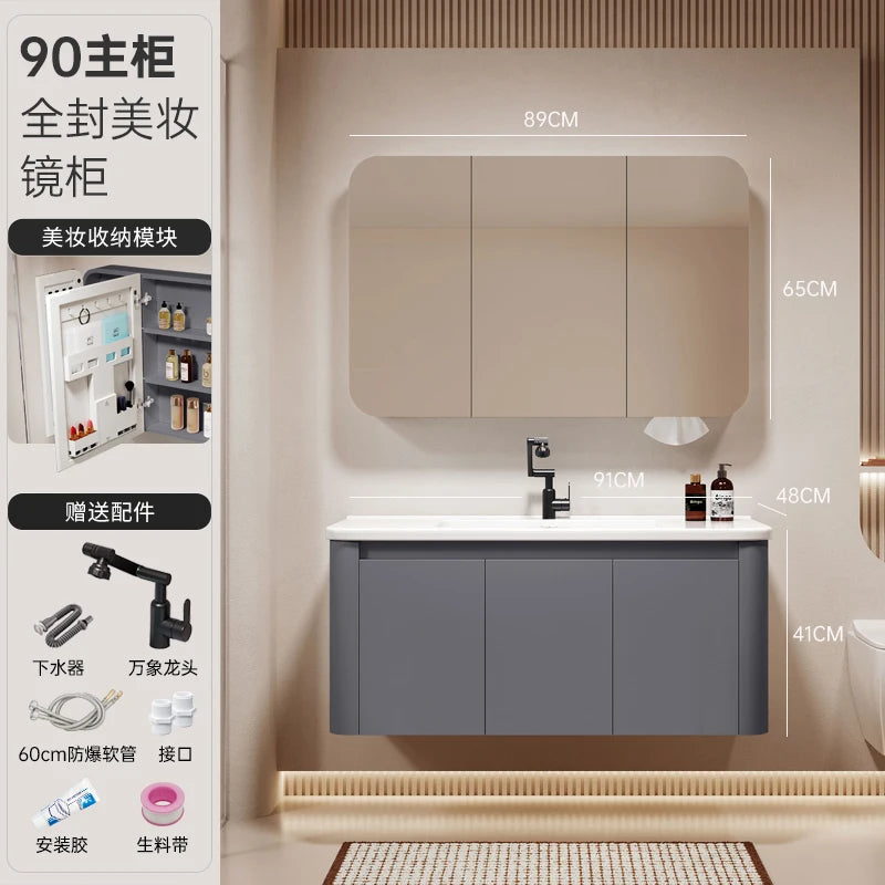 Standing Storage Bathroom Cabinet Shelf Light Mirror Organizer Bathroom Cabinet Vanity Shower Rack Banyo Dolabi Furniture