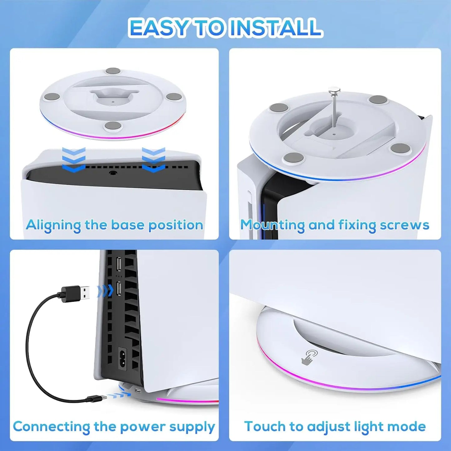 IPEGA Vertical Stand for PS5 Slim Console Disc and Digital with 14 Light Mode, RGB Base Stand for PS5 Slim Console