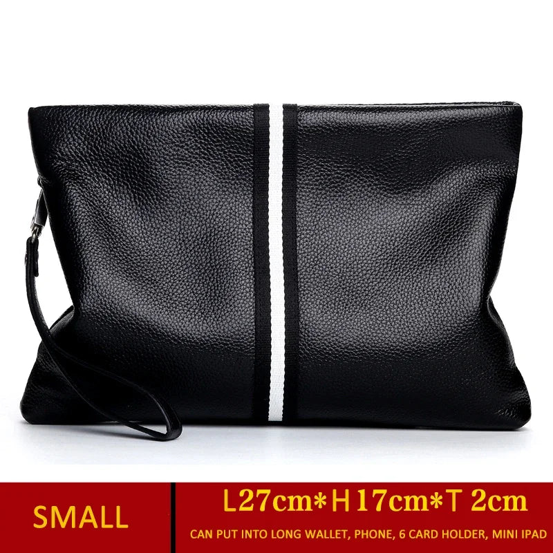 حقيبة يد أصلية من SENOFAN للرجال مخططة من جلد البقر الطبيعي، حقيبة يد رجالية، محفظة بتصميم مظروف، إصدار كوري رائع