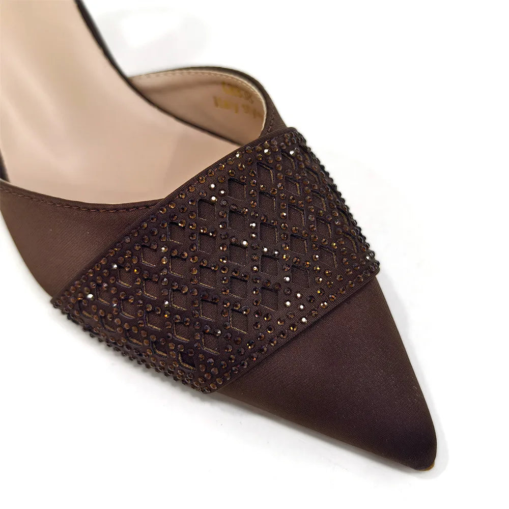 Latest Women Italian Shoes and Matching Bags Decorated with Rhinestone Elegant Pointed Toe Wedding Shoes Bride