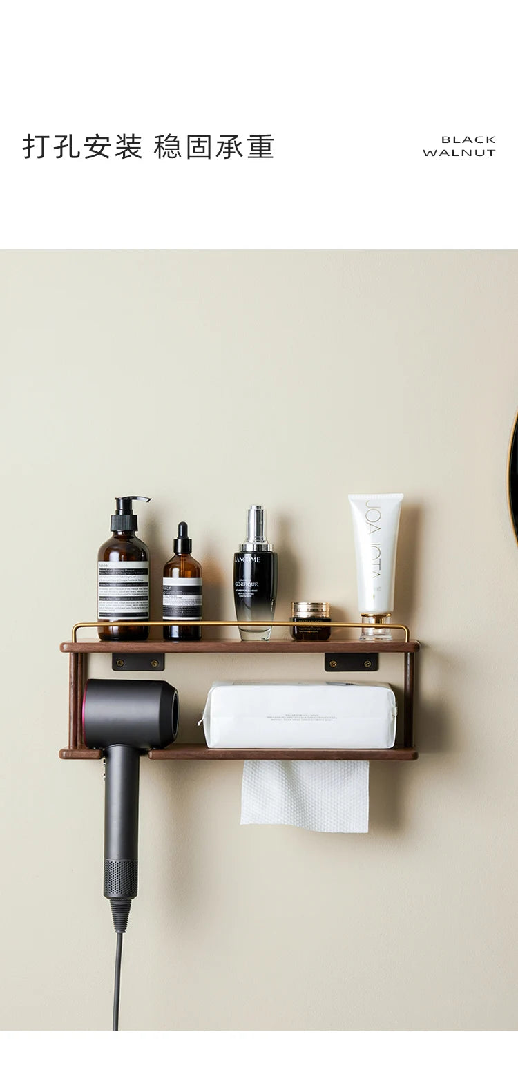 Wall-Mounted Wooden Bathroom Storage Rack Multi-Layer Vanity Organizer for Towels And Cosmetics Home Vanity Countertop Solution