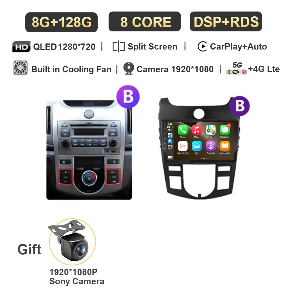 Android For KIA Forte Cerato 2 Porte Koup 2008 2009 2014 Auto Car Intelligent Systems AutoMotiveCarplay Auto Screen Wireless