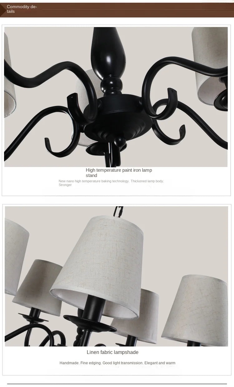 Living room lamp chandelier American country bedroom  simple home decoration cloth art iron lighting  pendant lights