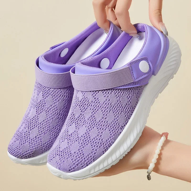 2025 Women Summer Breathable Slippers Soft Bottom Mum Shoes Mesh Solid Colour Non-slip Soft Sole Casual Sandals Zapatos Mujer
