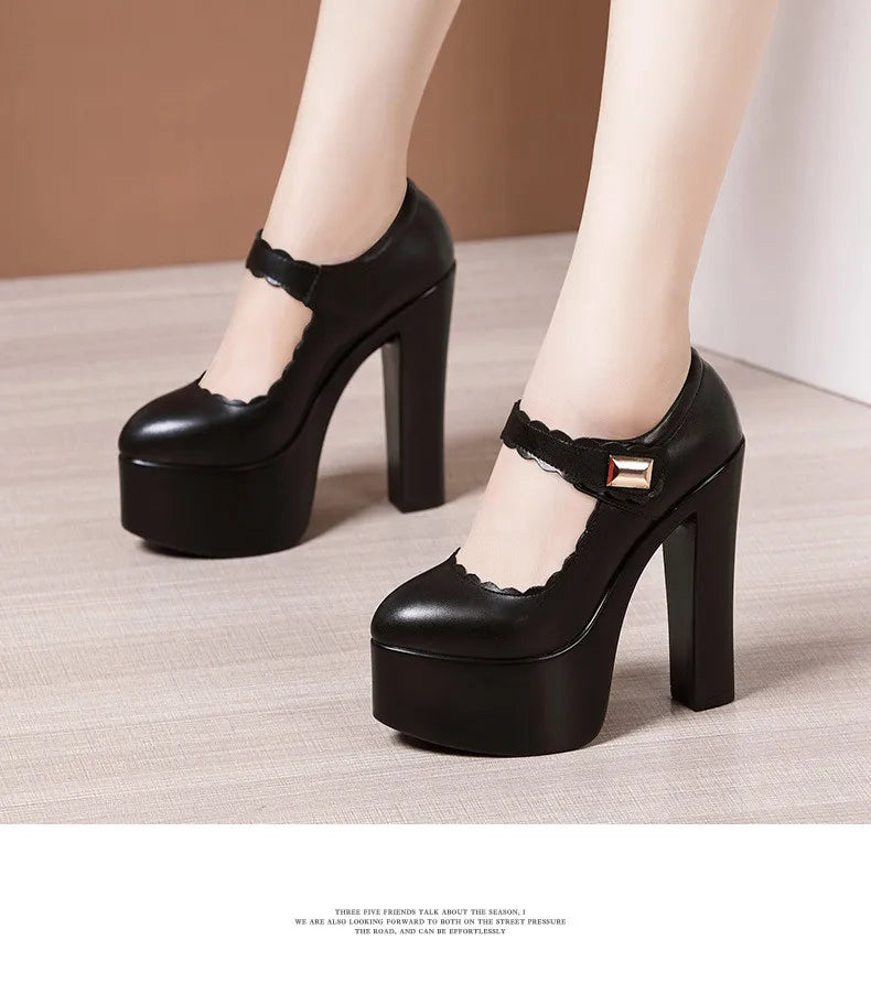 15cm Small Size 32-43 Extremem Block High Heels Shoes 2025 Fall Shallow Thick Chunky Platform Shoes Women Pumps Sexy Model Party